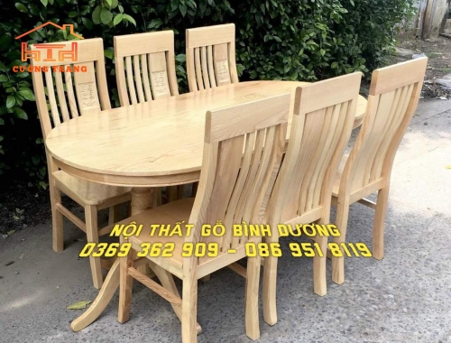 BÀN ĂN OVAL GỖ SỒI NGA 6 GHẾ