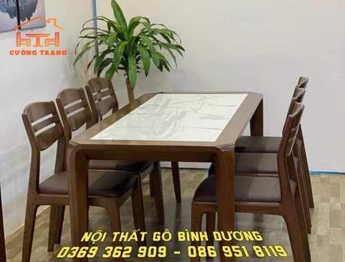 BÀN ĂN MẶT ĐÁ MÀU ÓC CHÓ GỖ SỒI NGA