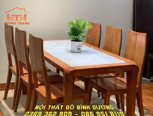 BÀN ĂN MẶT ĐÁ MÀU HƯƠNG GỖ SỒI NGA
