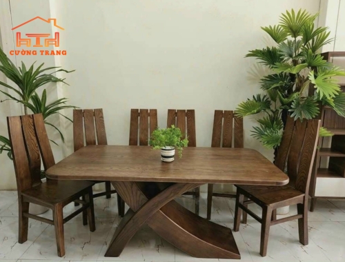 BÀN ĂN GỖ SỒI NGA MÀU ÓC CHÓ