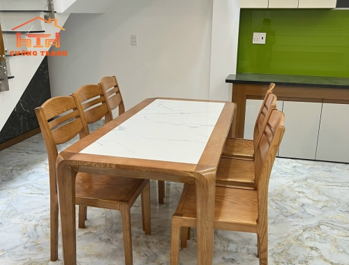 BÀN ĂN 2 TẦNG GỖ SỒI NGA 4 GHẾ