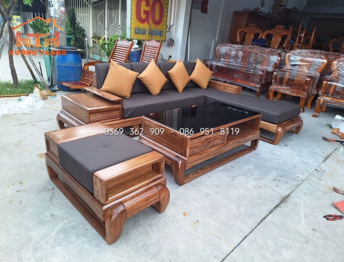 SOFA GÓC L GỖ HƯƠNG XÁM 100%