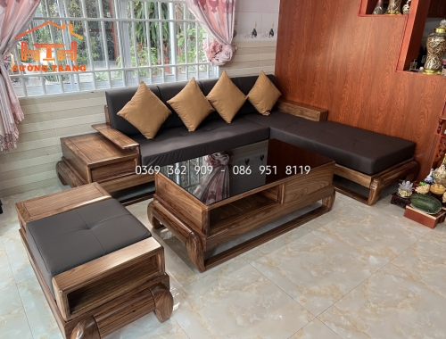 SOFA GÓC L GỖ HƯƠNG XÁM 100%