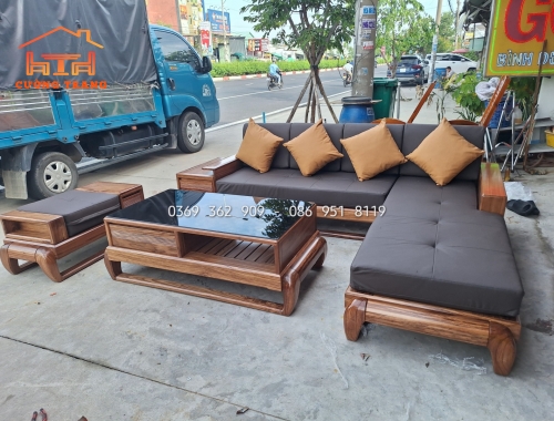 SOFA GÓC L GỖ HƯƠNG XÁM 100%