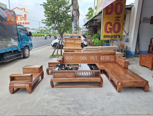 SOFA GÓC L GỖ HƯƠNG XÁM 100%
