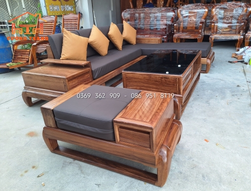 SOFA GÓC L GỖ HƯƠNG XÁM 100%