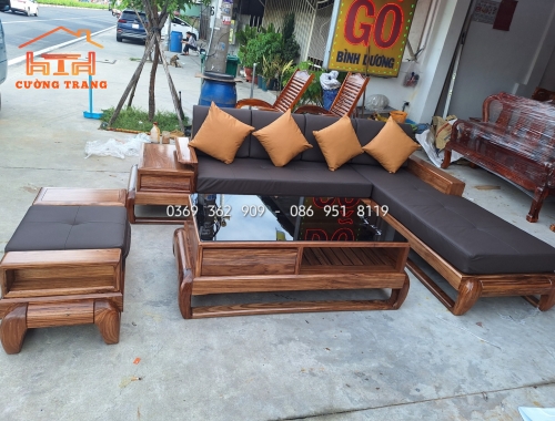 SOFA GÓC L GỖ HƯƠNG XÁM 100%