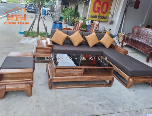 SOFA GÓC L GỖ HƯƠNG XÁM 100%