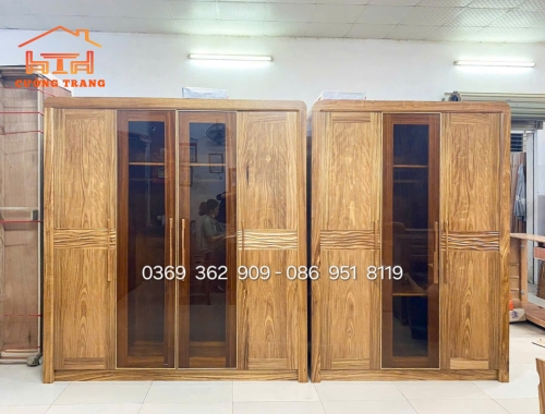 TỦ ÁO HƯƠNG XÁM KẾT HỢP CỬA KÍNH