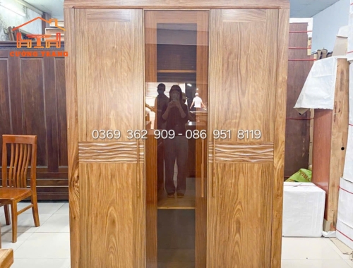 TỦ ÁO HƯƠNG XÁM KẾT HỢP CỬA KÍNH